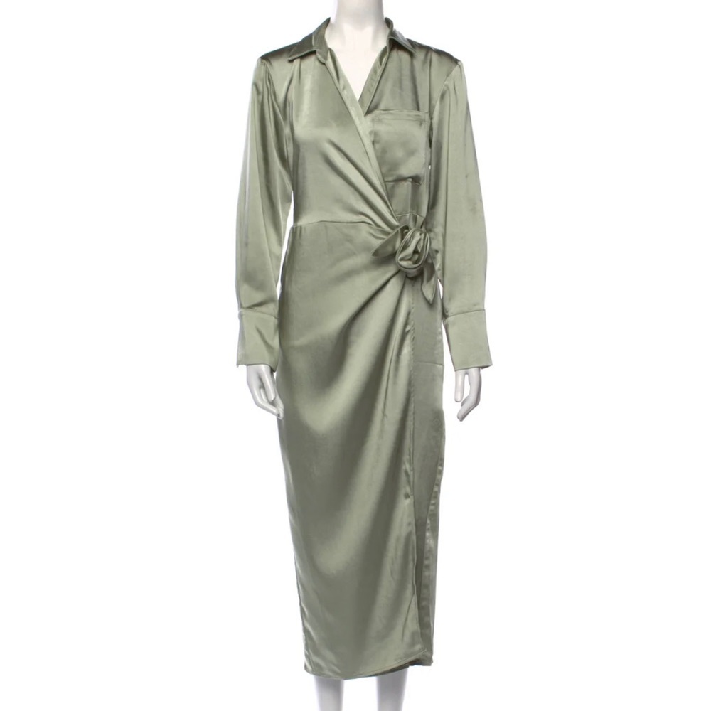 Jason Wu Wrap Dress Size Small NWOT Sage Green Long Sleeve V-neck